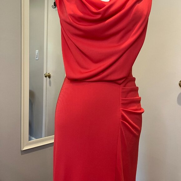 BGBGMaxAzria "Lena" Orange/Red Draped front, Cowl Open Back Gown, Size Small - Picture 6 of 16